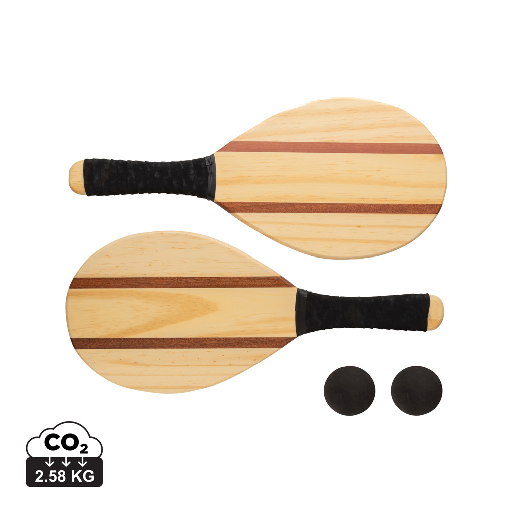 Set tenis personalizado de madera de pino y sapeli - Verano - Regalo Promocional Personalizado