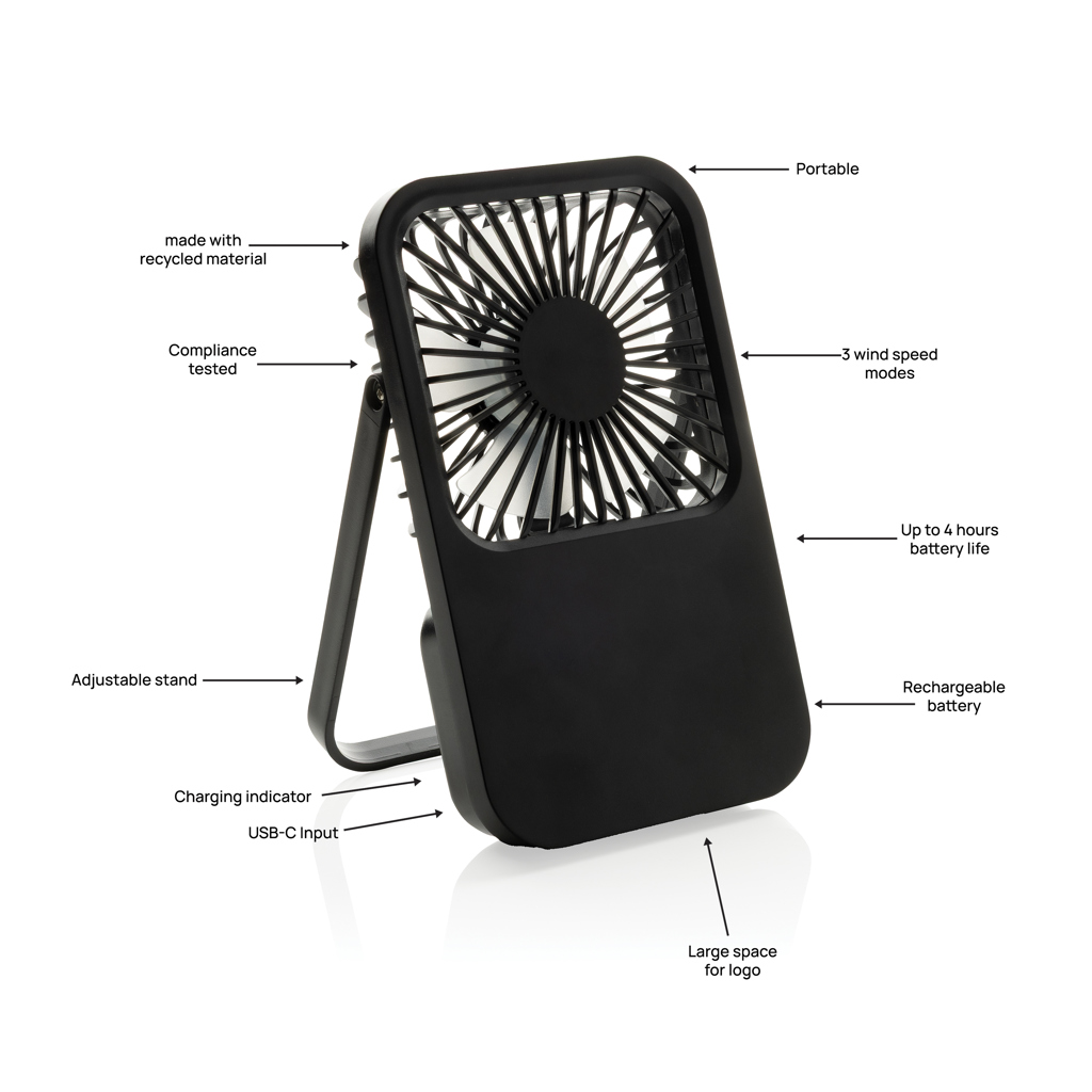 Ventilador escritorio recargable plástico reciclado Aervina - Verano - Regalo Promocional Personalizado - imagen 3