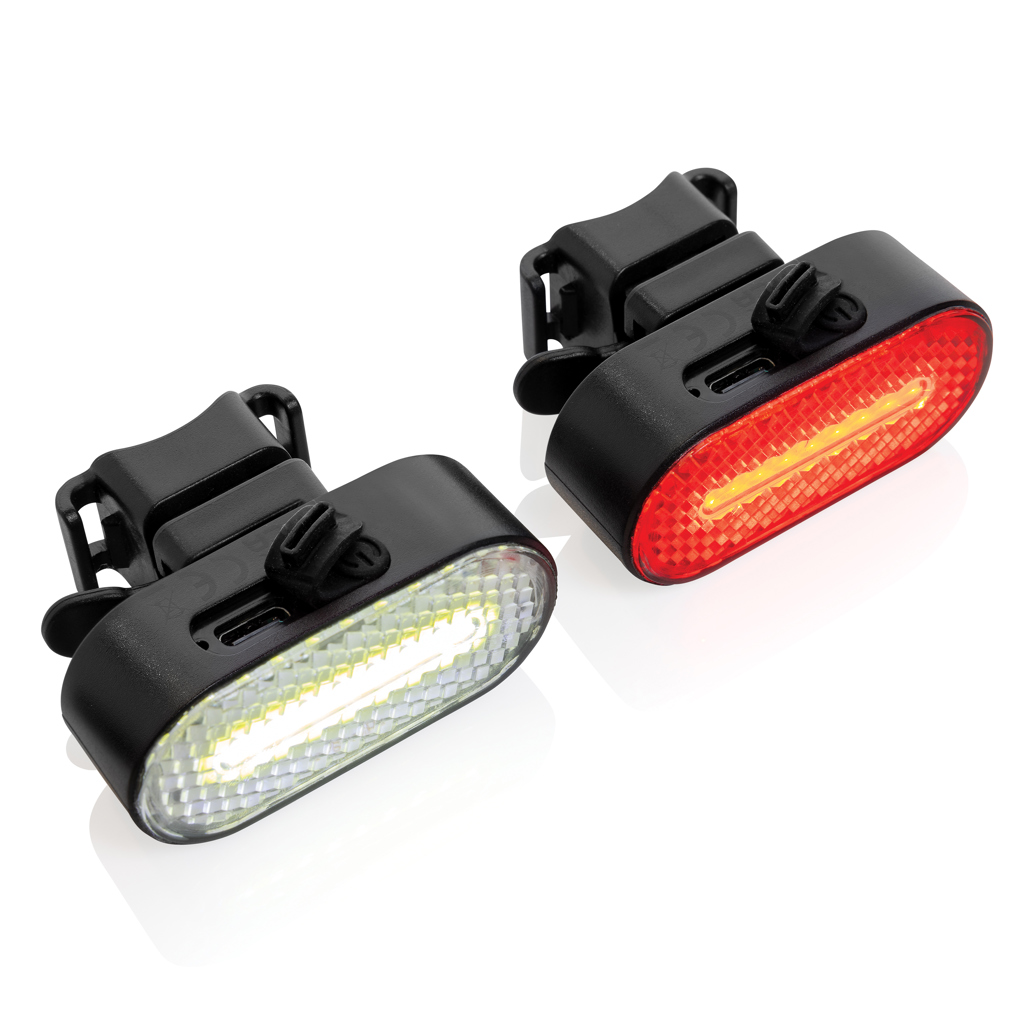 Set de luces de bicicleta recargables personalizado USB de plástico reciclado - Deporte y aventura - Regalo Promocional Personalizado - vista alternativa