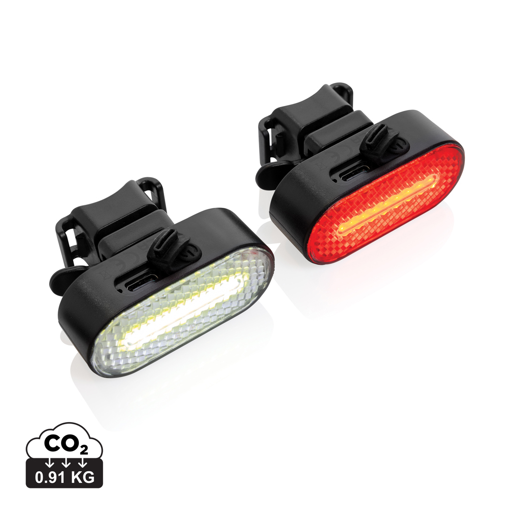 Set de luces de bicicleta recargables personalizado USB de plástico reciclado - Deporte y aventura - Regalo Promocional Personalizado