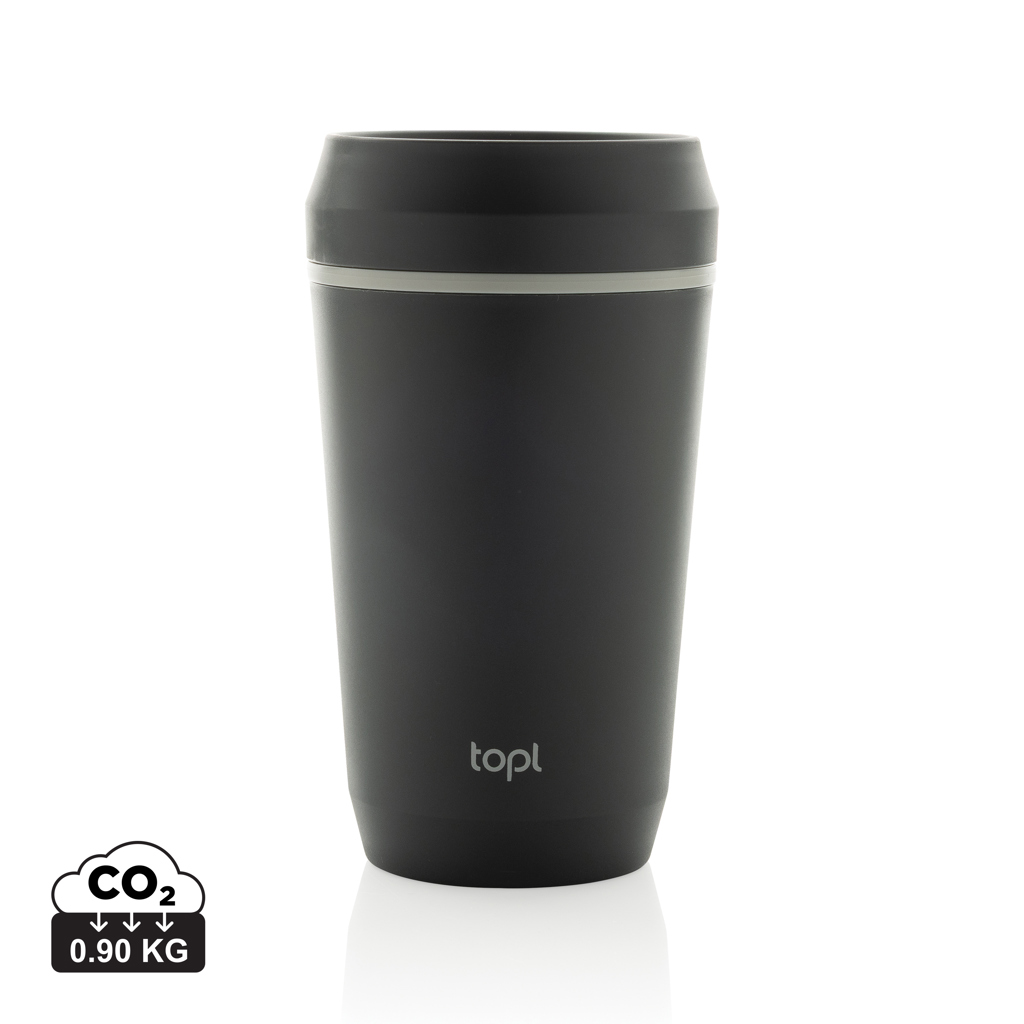 Vaso de plástico reciclado Topl To Go con tapa patentada 360
