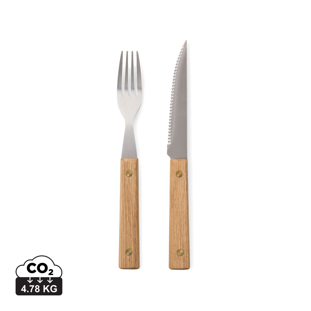 Set de cubiertos personalizado VINGA Paso para barbacoa de madera FSC y acero - Otros accesorios cocina - Regalo Promocional Personalizado