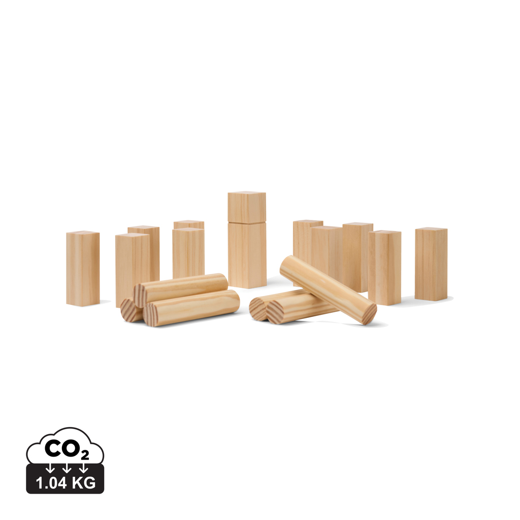 Mini juego VINGA Kubb personalizado de madera FSC con rey y kubbs - Verano - Regalo Promocional Personalizado