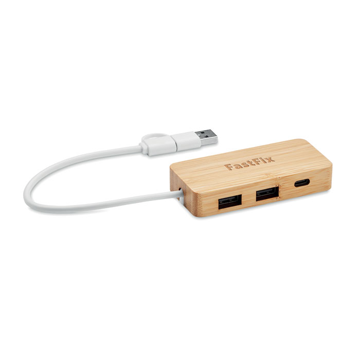 HUBBAM HUB USB de 3 puertos de bambú - Tecnología - Regalo Promocional Personalizado - imagen 4