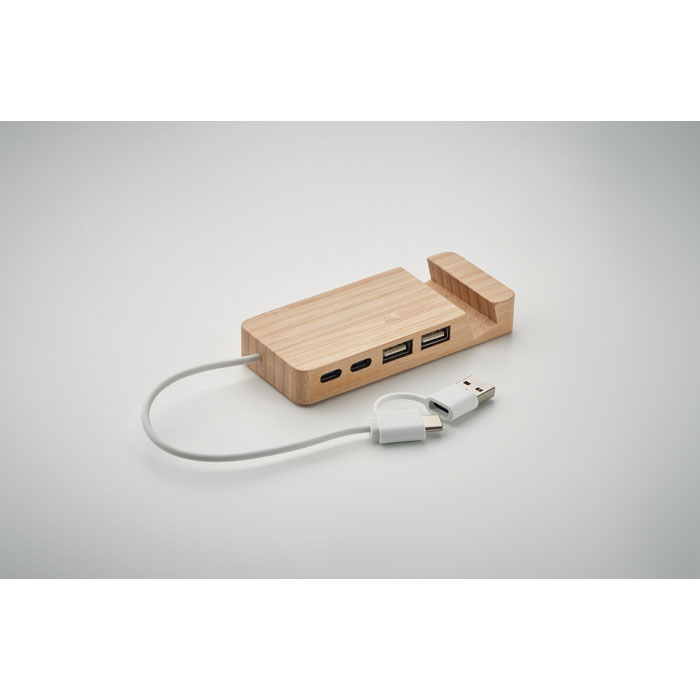Hub USB de 4 puertos en bambú HUBSTAND personalizado - Tecnología - Regalo Promocional Personalizado - imagen 5