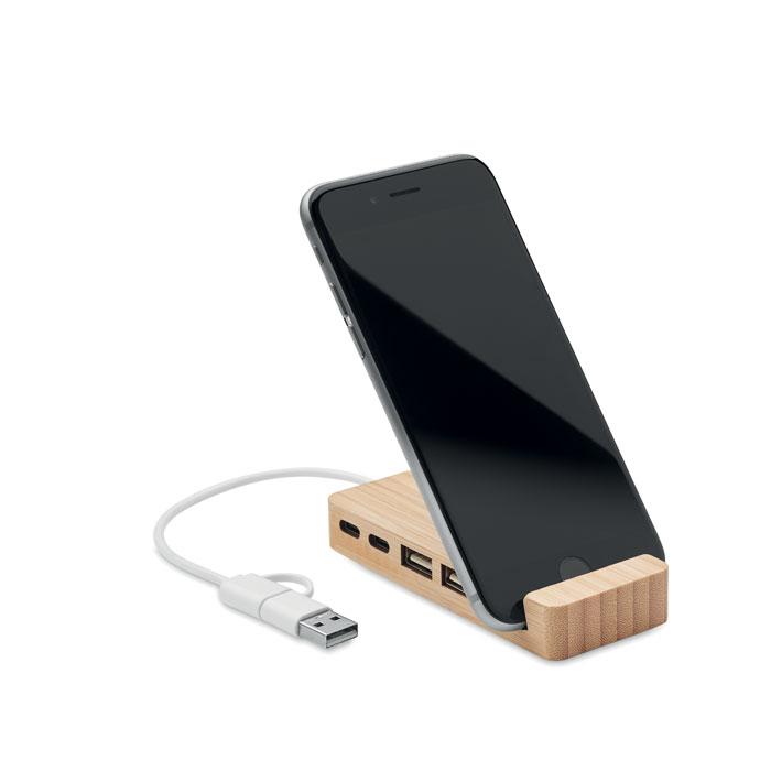 Hub USB de 4 puertos en bambú HUBSTAND personalizado - Tecnología - Regalo Promocional Personalizado - imagen 3
