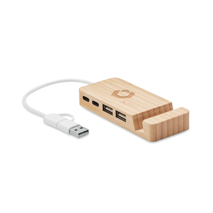 Hub USB de 4 puertos en bambú HUBSTAND personalizado - Tecnología - Regalo Promocional Personalizado - imagen 4