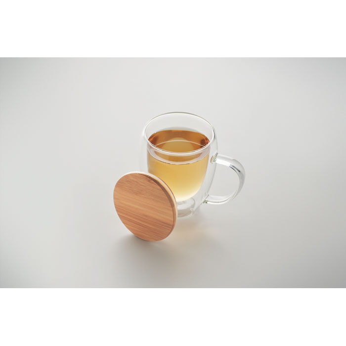 Taza TIROL Vidrio Borosilicato Doble Pared 350ml Bambú - Tazas y vasos personalizados - Regalo Promocional Personalizado - imagen 4