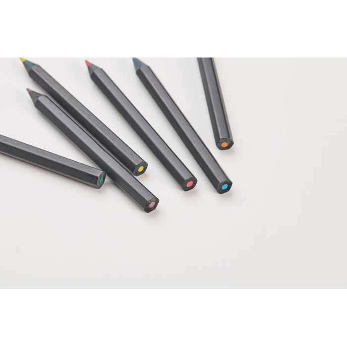 NEGRO Estuche con 6 lápices de color - Niños y Juegos - Regalo Promocional Personalizado - imagen 4