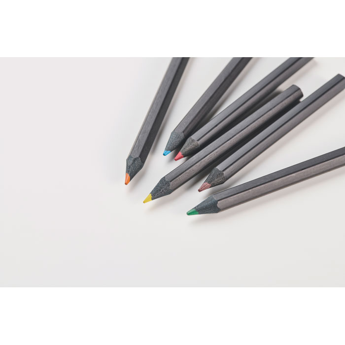 NEGRO Estuche con 6 lápices de color - Niños y Juegos - Regalo Promocional Personalizado - imagen 5