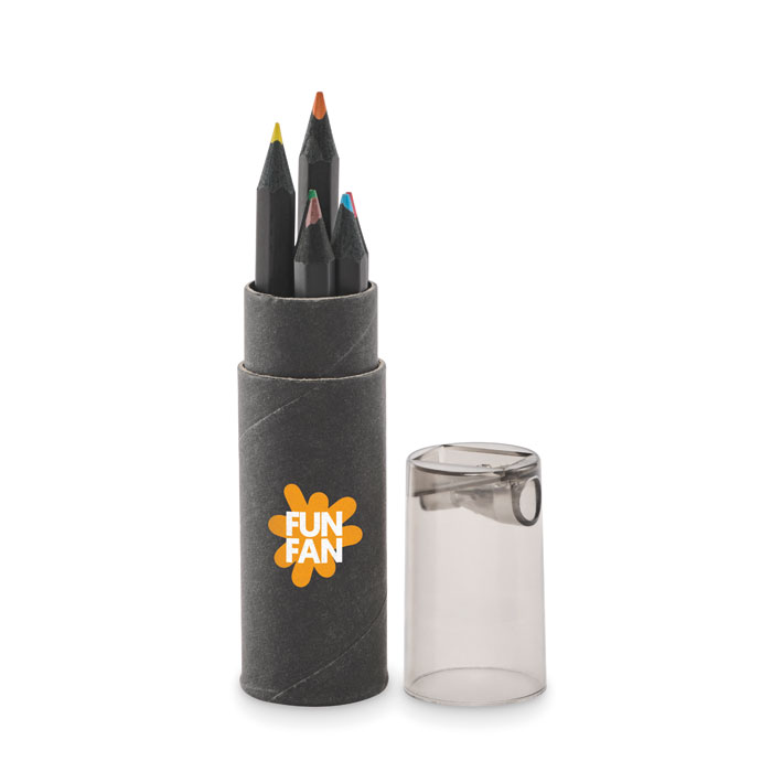 NEGRO Estuche con 6 lápices de color - Niños y Juegos - Regalo Promocional Personalizado - imagen 3