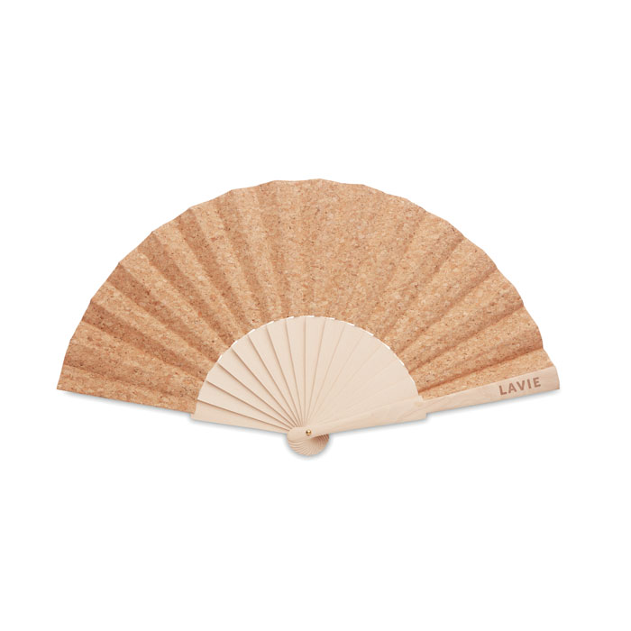 FANNY CORK Abanico madera y tejido corcho - Verano - Regalo Promocional Personalizado - imagen 4
