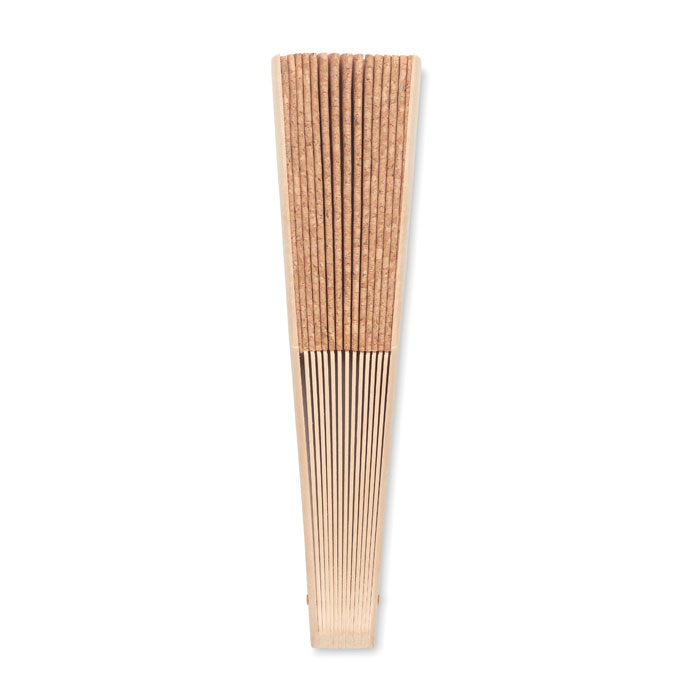 FANNY CORK Abanico madera y tejido corcho - Verano - Regalo Promocional Personalizado - imagen 3