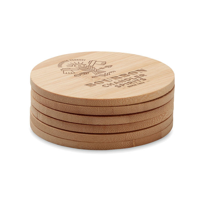 BAYIN SET Juego de 6 posavasos de bambú - Posavasos personalizados - Regalo Promocional Personalizado - imagen 4
