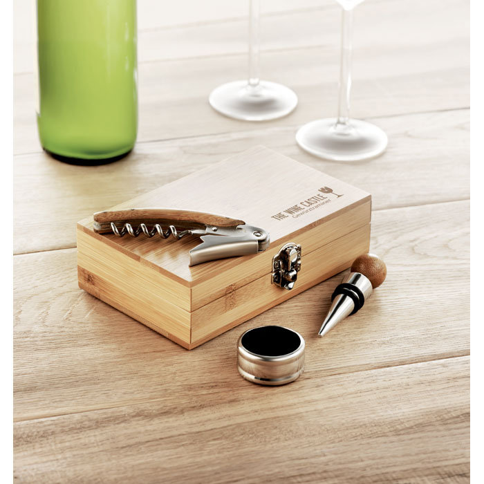 SONOMA Set de vino en caja de bambú - Set de vino - Regalo Promocional Personalizado - imagen 4