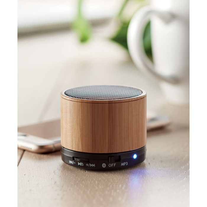ROUND BAMBOO Altavoz bambú inalámbrico - Tecnología - Regalo Promocional Personalizado - imagen 5